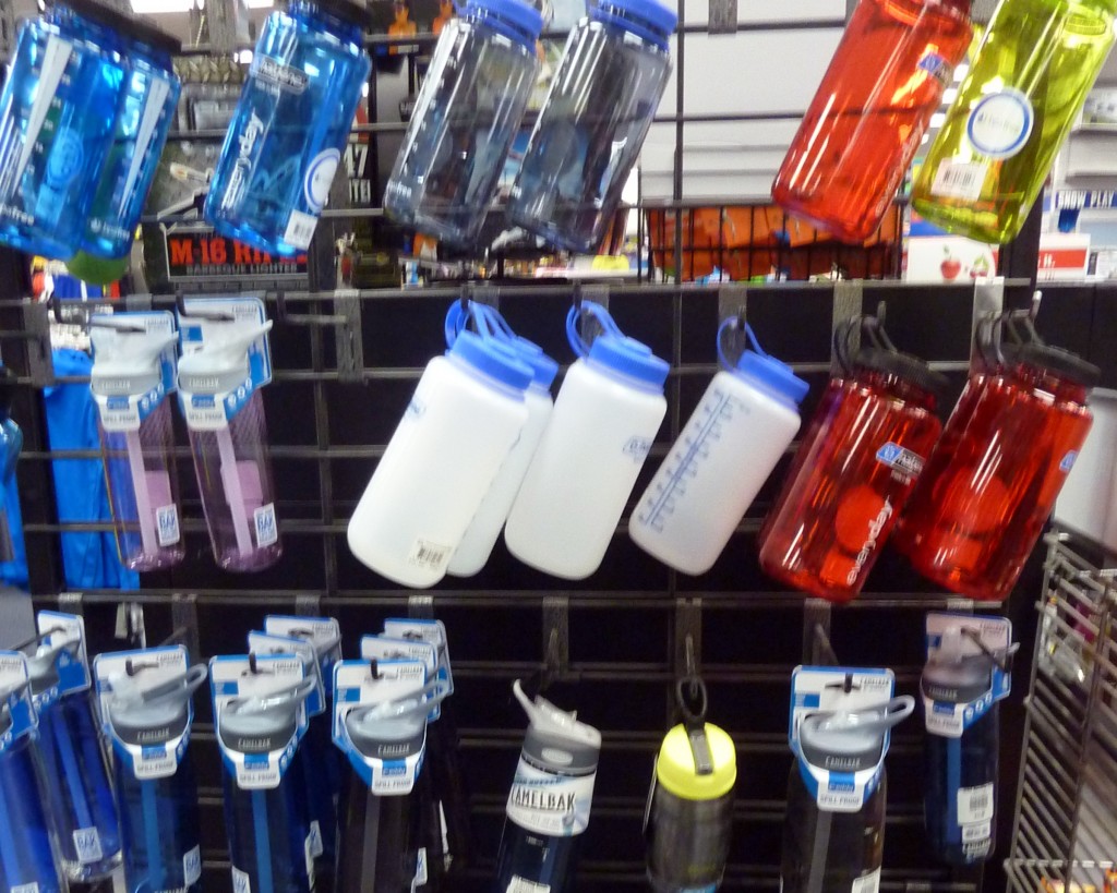 Water bottles used for Grand Canyon rafting found at Big 5 Sporting Goods.
