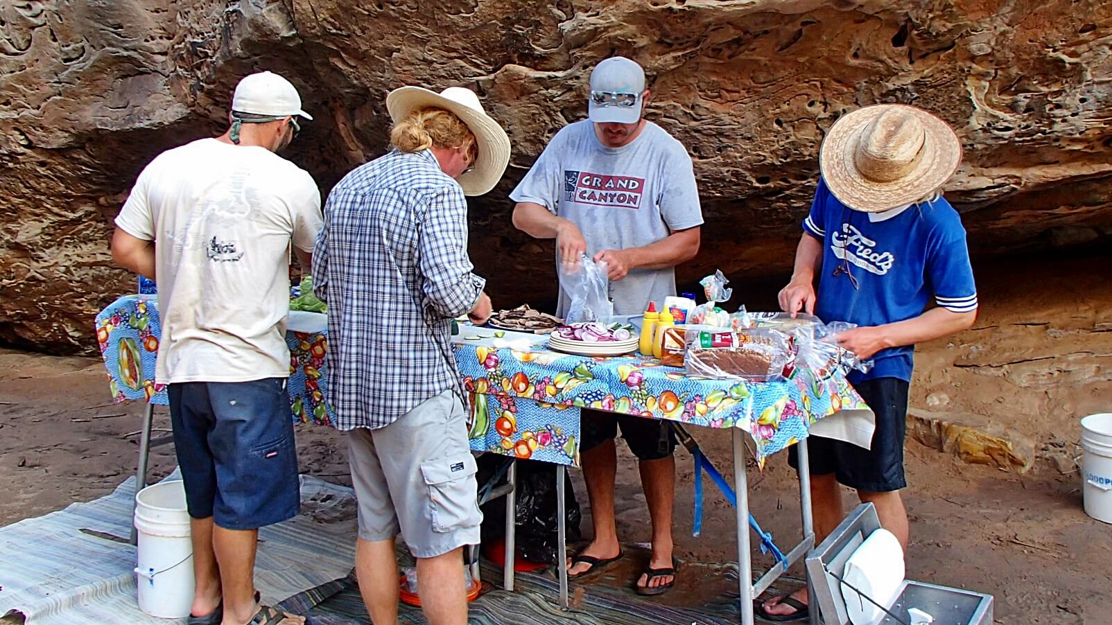 Grand Canyon Whitewater guides prepare lunch for hungry rafters.