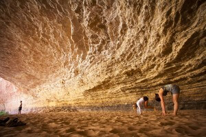 Guests do yoga in Redwall Cavern.