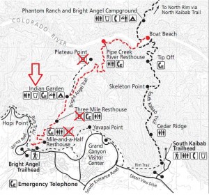 Bright Angel Trail Map with Pipeline Closures in 2015