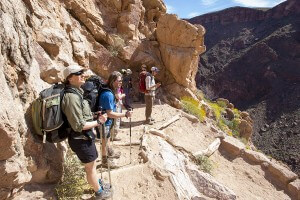 Hiker on the Bright Angel Trail with backpack