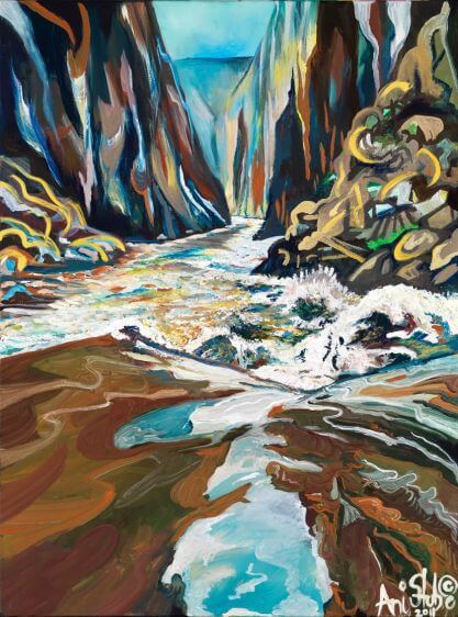A painting Horn Creek Rapid in Grand Canyon. Copyright Ani Stube.