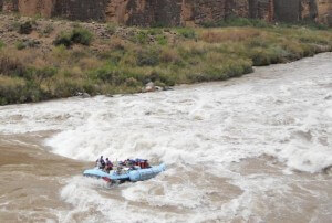Motor boat in Lava Falls rapid