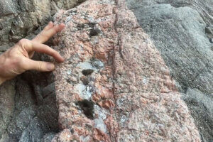 A closeup of crystals in a rock.