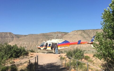 An 8-minute helicopter ride takes you from Bar 10 Ranch to the Colorado River to meet your rafts and guides!