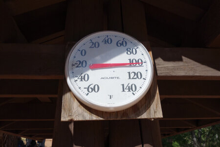 Weather station showing 100 degree temperature