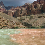 The Little Colorado River (right) mixing with the main channel of the Colorado (left).