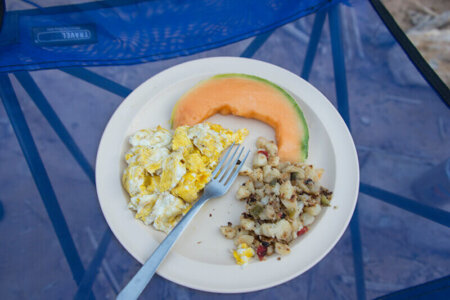 Breakfast with eggs and potatoes