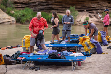 Sleeping setup in camp with cots