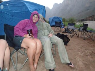 Smiling guests in the rain