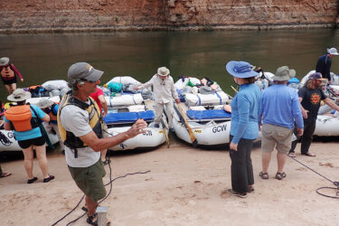Getting off an oar raft