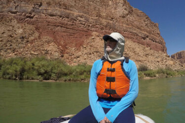 Man wearing a sun hat