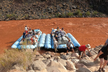 Getting off a motor raft