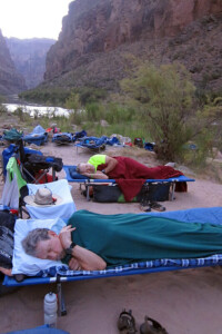 Sleeping on a river trip cot