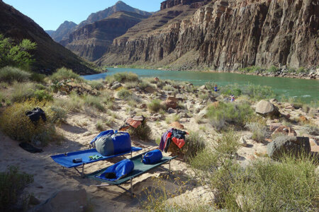 Camping under the stars with your cots. Grand Canyon scenery with river trip cots