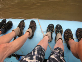 People wearing river sandals